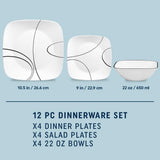 18-Piece Service for 6 Dinnerware Set Triple Layer Glass and Chip Resistant, Lightweight Square Plates and Bowls Set