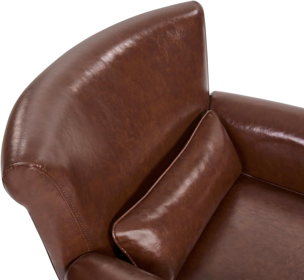 360° Swivel Accent Chair, Genuine Leather Swivel Barrel Chair, Brown