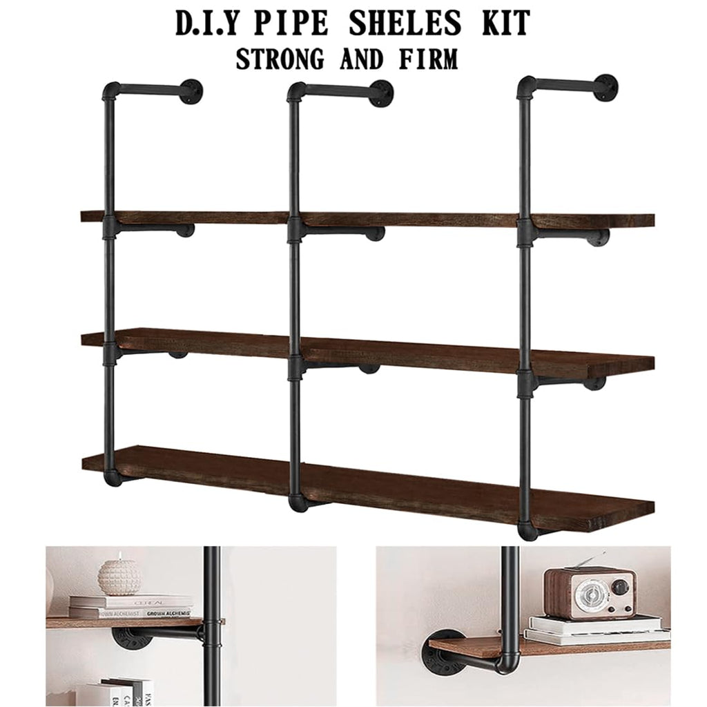 Industrial Iron Pipe Shelves, 3 Set 4-Tier 41.5" Tall 12" Depth, DIY Open Bookshelf Bookcase, Wall Mounted Vintage