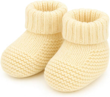 Organic Knit Baby Booties - 100% Cotton Yarn, Soft & Comfortable Unisex Baby Socks (1-3 Months)