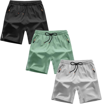 Boys Shorts Quick Dry Athletic Running Shorts with Zipper Pockets