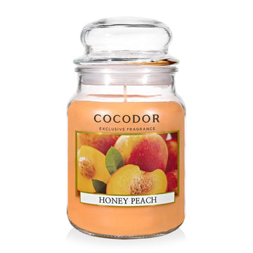 Candle Honey Peach Scented, Large Glass Jar 18oz Wick Candle, 110 Hours of Burn Time
