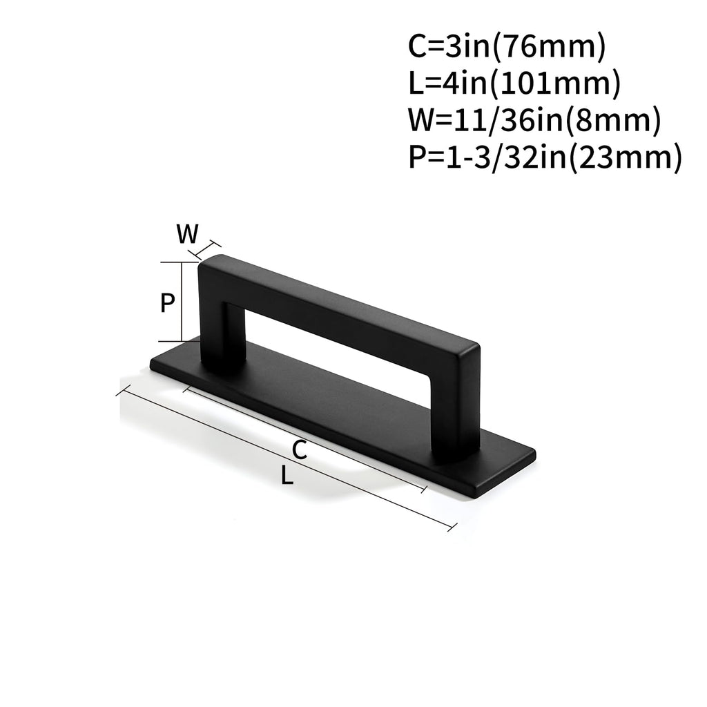 5 Pack 3 Inch Hole Center Matte Black Cabinet Pull with Backplate Solid Heavy-Duty Handles with Base Plate Cabinet