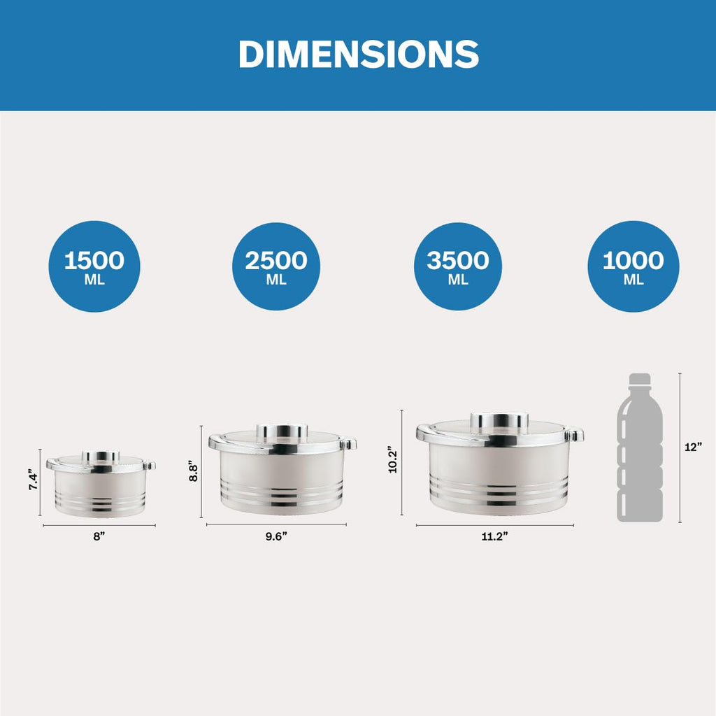 Insulated Casserole Dish with Lid 3 pc Set 3.7/2.6/1.5 qt. Hot Pot Food Warmer/Cooler -Thermal Soup/Salad Serving