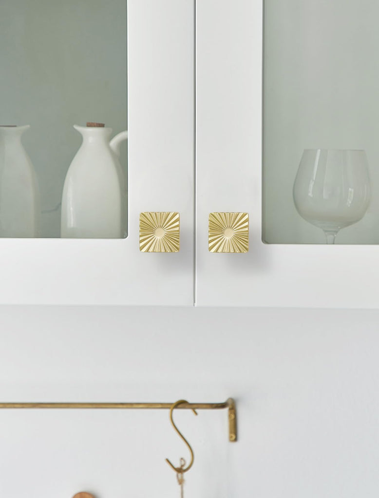 5 Pack Gold Cabinet Knobs Square Brushed Brass Drawer Pulls Bathroom Dresser Handles Hardware Zinc Alloy
