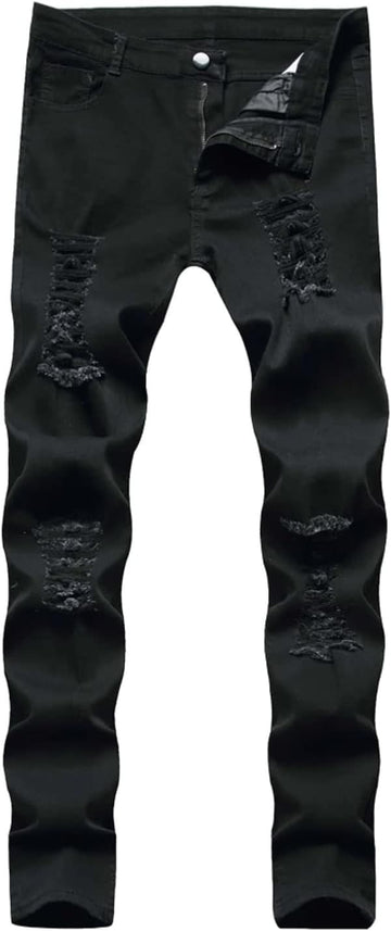 Boy's Skinny Fit Ripped Destroyed Distressed Stretch Slim Jeans Pants