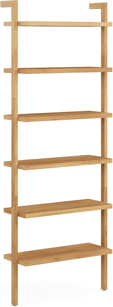 Beacon Scandinavian 6-Shelf Wooden Wall Mounted Bookcase, Rustic Solid Wood Bookshelf, Warm Pine