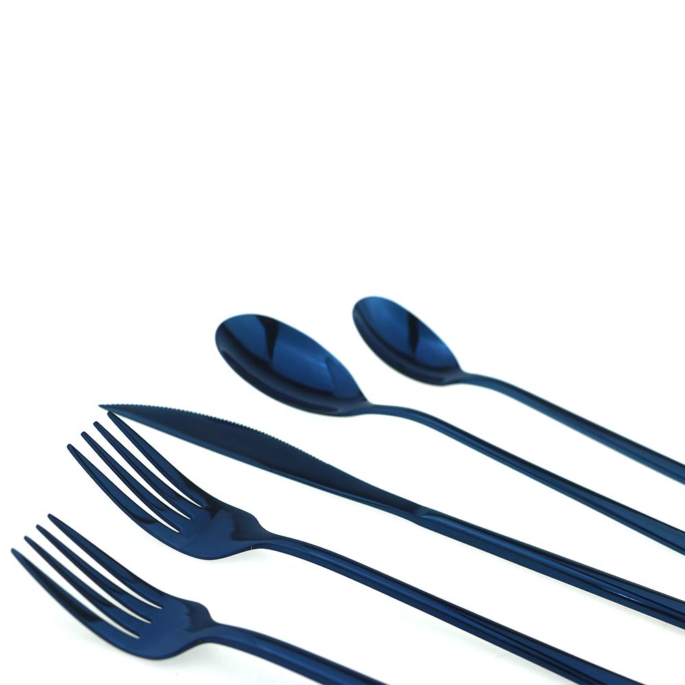 Mirror Polished Blue 20-Piece SUS304 Stainless Steel Flatware Set,Silverware Set Dinner Knife Fork Spoon Dessert Fork