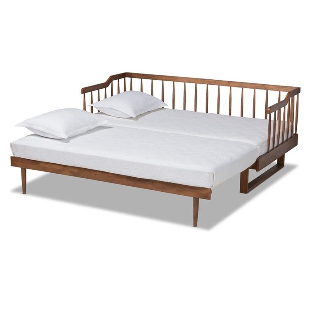 Muriel Walnut Wood Expandable Twin to King Size Spindle Daybed