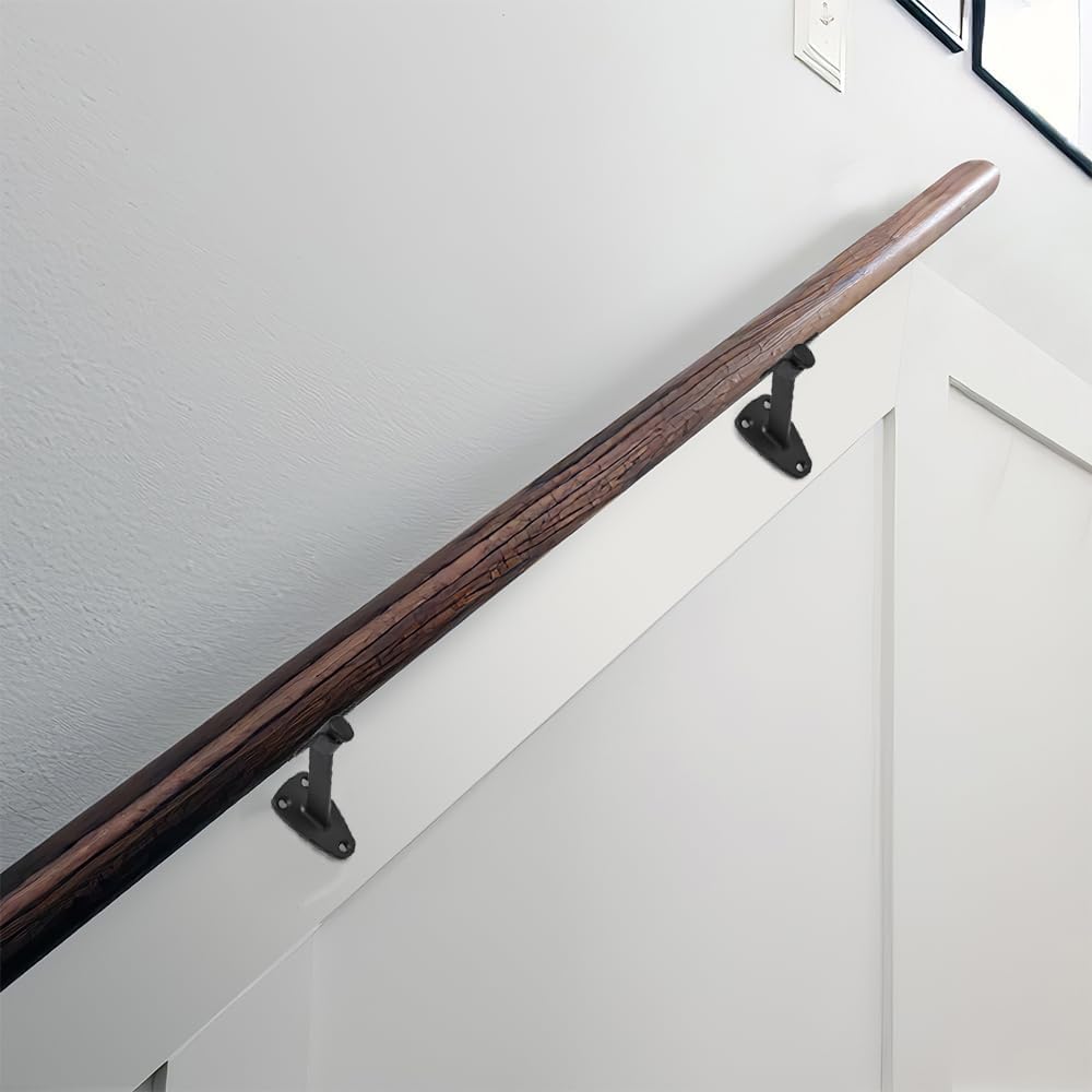 Easy Install Handrail Support Brackets, 10 Pack Matte Black 4 Inch Stair Brackets for Wooden Railing, Includes