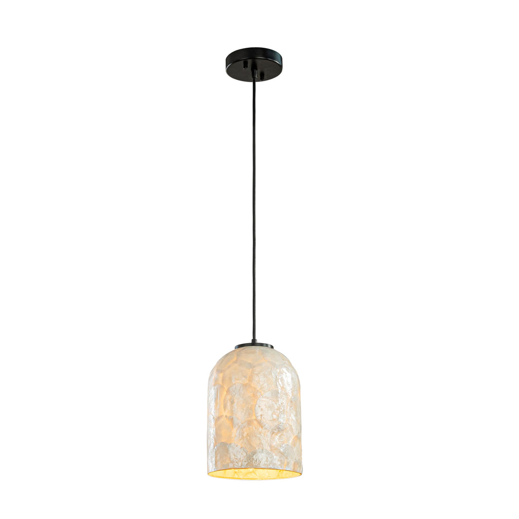 1 Light W7 in Small Coastal Capiz Shell Pendant Light Modern Farmhouse Cylinder Hanging Light Whit Natural White