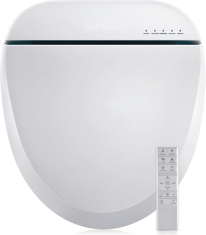 Round Smart Bidet Toilet Seat with Unlimited Warm Water, Heated Seat, Turbo Wash, Air Dryer, Front and Rear Wash, Slow-Close Lid, Night Light