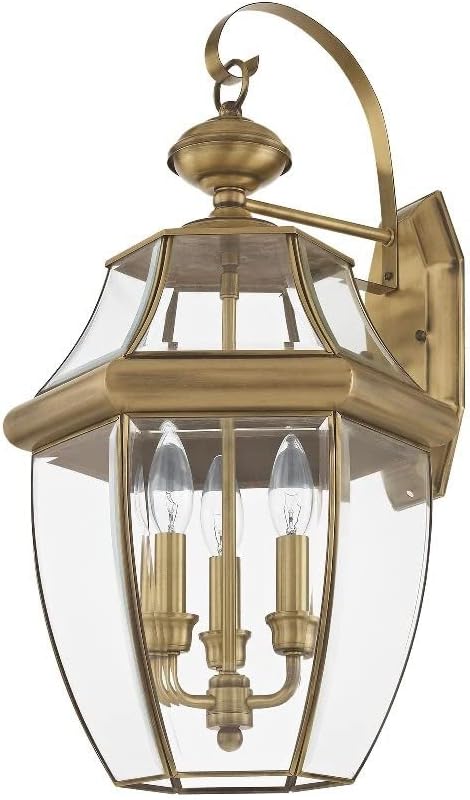 Monterey 3-Light Outdoor Wall Lantern with Clear Beveled Glass, 22.5 Inch - Bronze