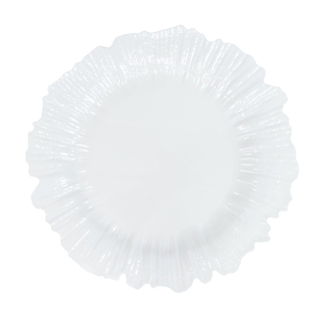 10 Pack Economy Plastic Charger Plates - 13" Pearl White Reef Rim Design Chargers for Weddings & Parties