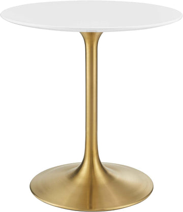 Inspired Saarinen Style Tulip Round Pedestal Dining Table — Gold Base / White Top, 28″ Round