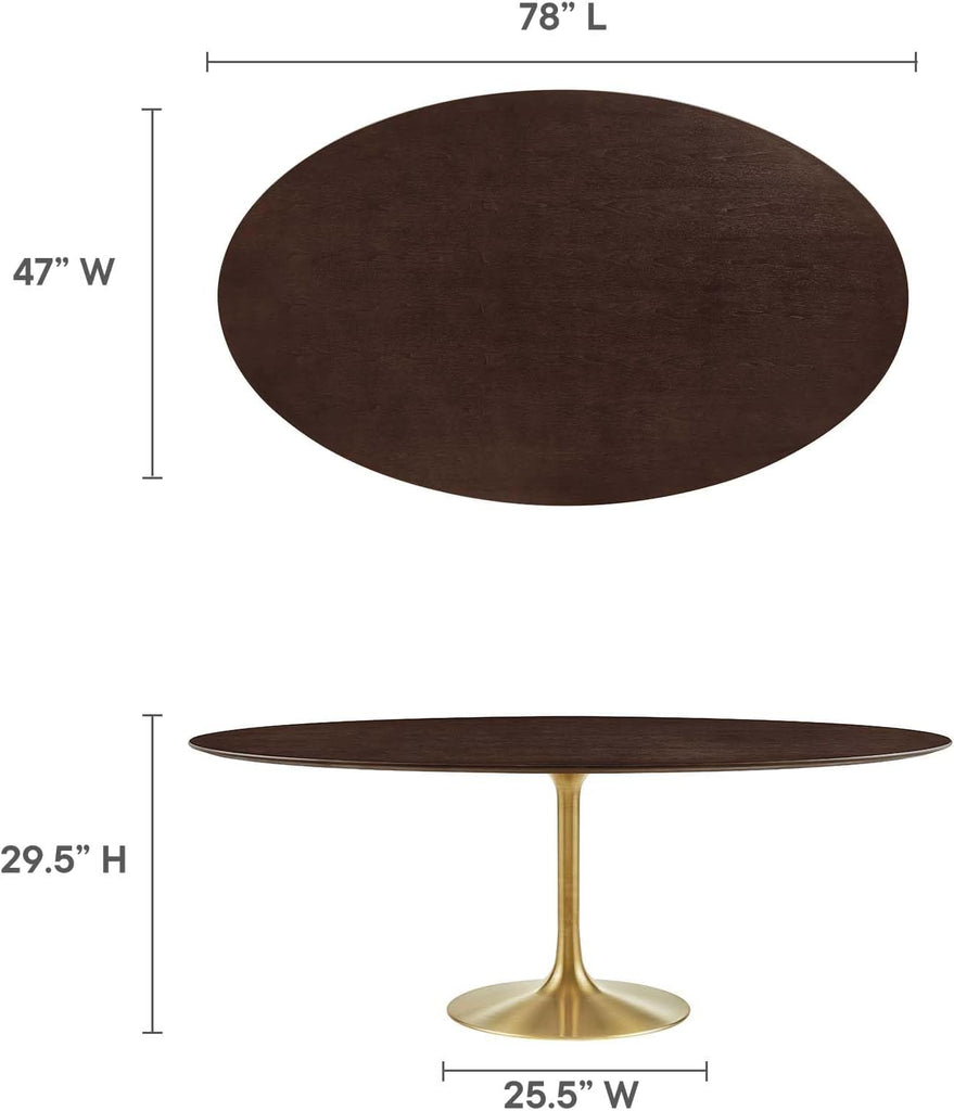 Inspired Tulip Style Oval Pedestal Dining Table — Gold Cherry Walnut, 78″ Oval