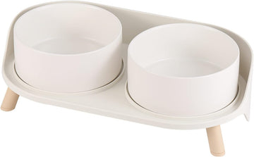 Elevated Ceramic Dog Bowl Set - Double Dog Feeding Bowls with Stand Splash Proof - Raised Dishes for Food and Water