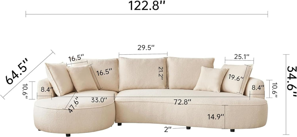 122.8" Curved Sofa, Modern Curved Couch Living Room Modular Sectional Sofa, Mid Century Upholstered Couch Sherpa