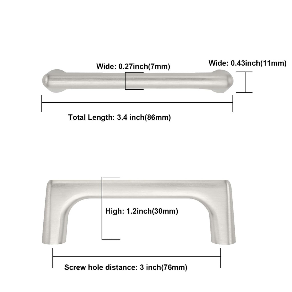 6 Pack 3 Inch(76mm) Brushed Satin Nickel Cabinet Pulls Cabinet Handles Cupboard Handles Kitchen Cabinet Hardware for
