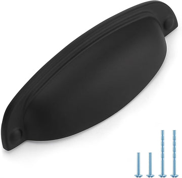 10 Pack Cup Pulls 3-3/4" (96mm) Hole Center - Matte Black Zinc Alloy Cabinet Handles for Drawers, Dressers, Kitchen & Farmhouse Furniture