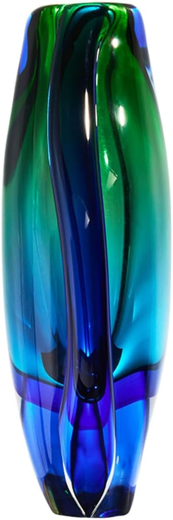 Hand Blown Sommerso Oval Art Glass Vase for Decor 8.5 inch Tall Centerpiece Table Decoration Emerald Green