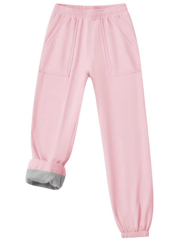 Toddler Girls Snow Pants Kids Fleece Lined Rain Pants Pink