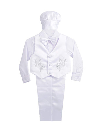 Angels Baby Boy Christening Baptism Outfit Formal Suit with Bonnet Satin 5-Piece Set Months Style C