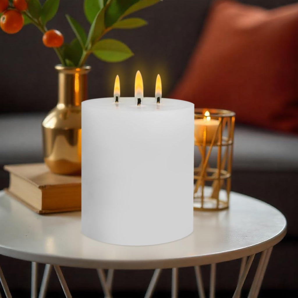 3 Wick White Extra Large Pillar Candle, 6" x 6", Unscented, Dripless, Smokeless, and Clean-Burning. Approx. 120 Hours