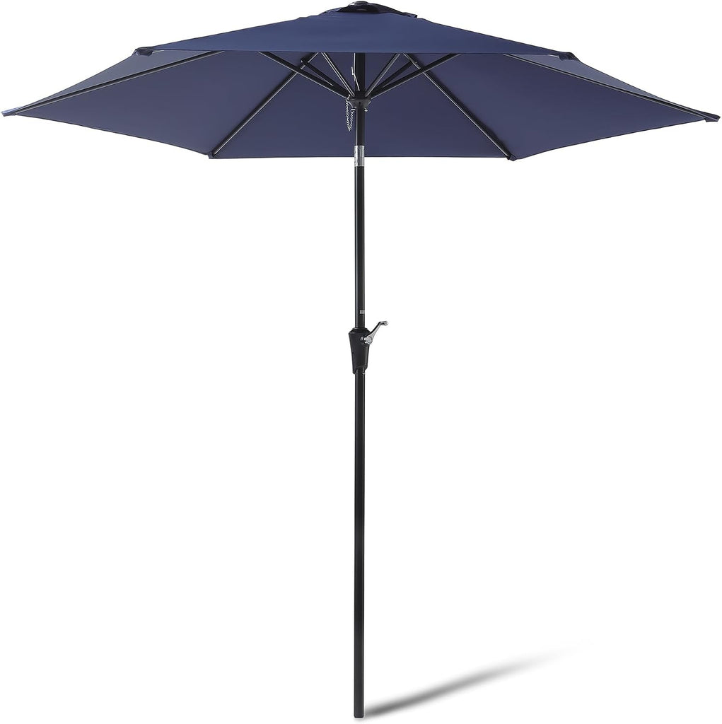 Patio Umbrella with Crank Lift and Push Button Tilt, 9 Foot, Navy, Aluminum Pole with Steel Ribs