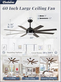 60" Ceiling Fan with LED Light and Remote - Classic Black