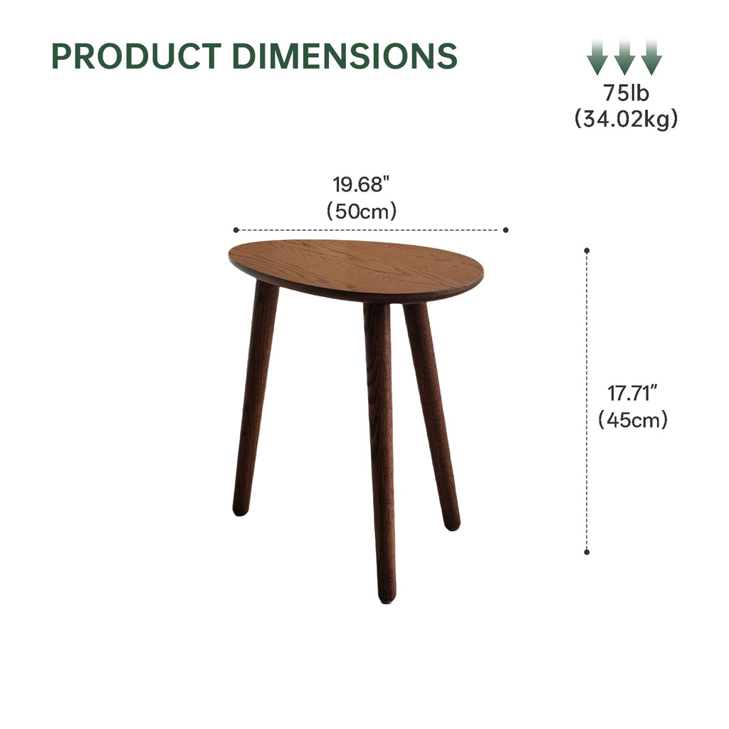 Small Oval Coffee Table, 19.7'' Small Mid Century Modern End Table, 100% Solid Oak Wood Side Table, Minimalist
