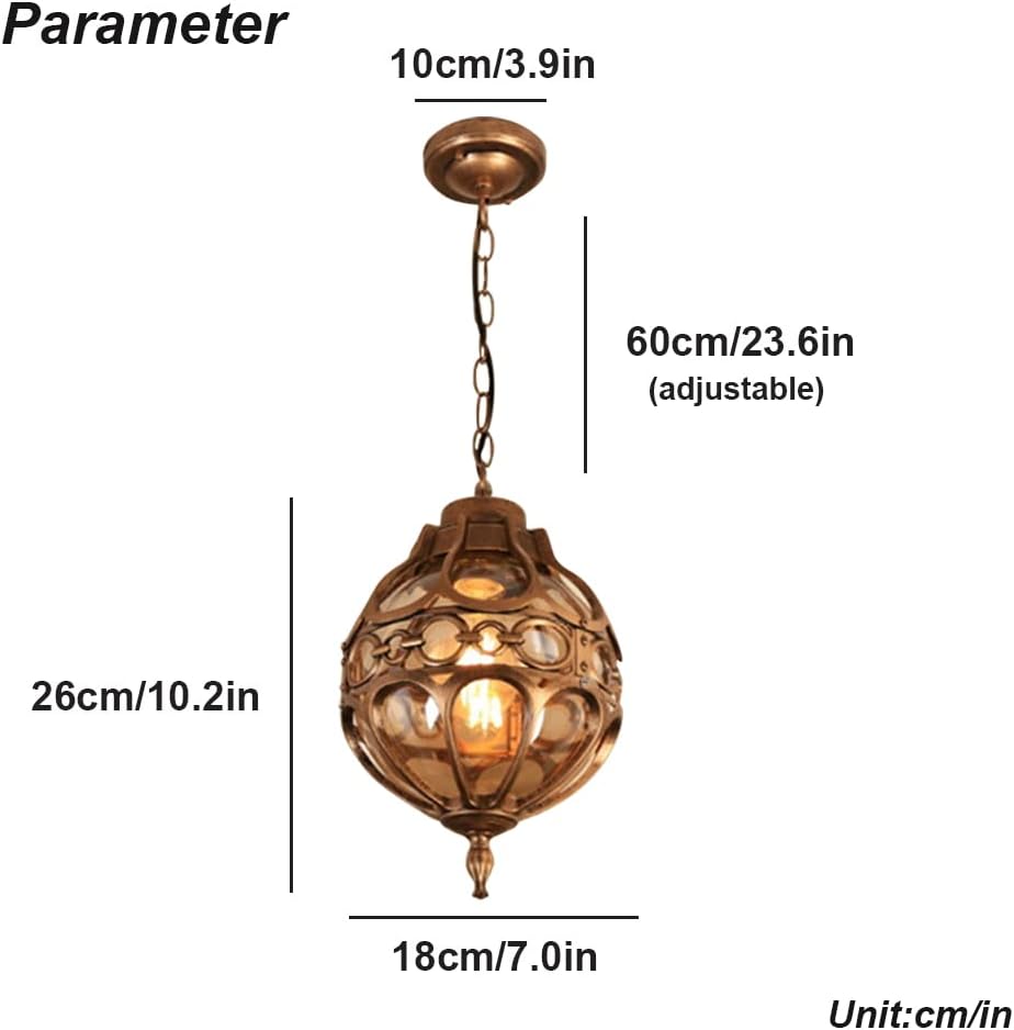 Retro Outdoor Pendant Light Industrial Vintage Outside Waterproof Ceiling Hanging Light Globe Glass Lampshade