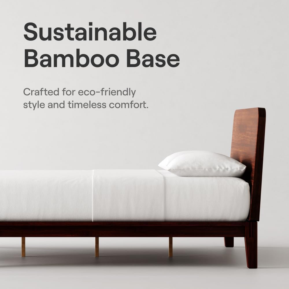 Bamboo Platform Bed Frame - Twin - Walnut - Floating Center Support Legs - 12" Height - Easy Tool Free Set Up