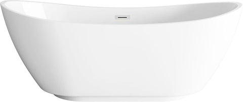 Elodie 67 Inch Soaking Bathtub, Modern Style, Glossy White