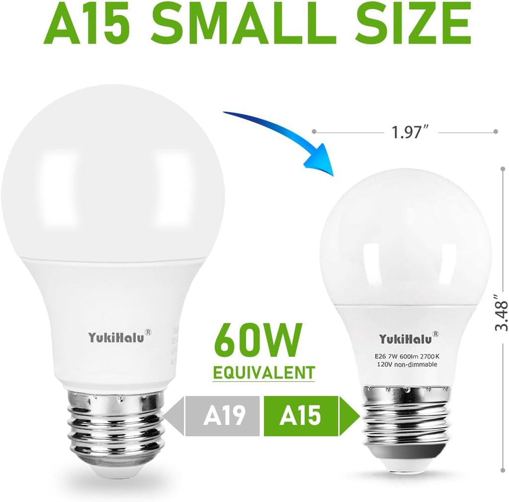 A15 LED Light Bulbs, 60W Equivalent, E26 Base, 5000K Daylight White, 7W 600 Lumens 120V, Ceiling Fan Light Bulbs