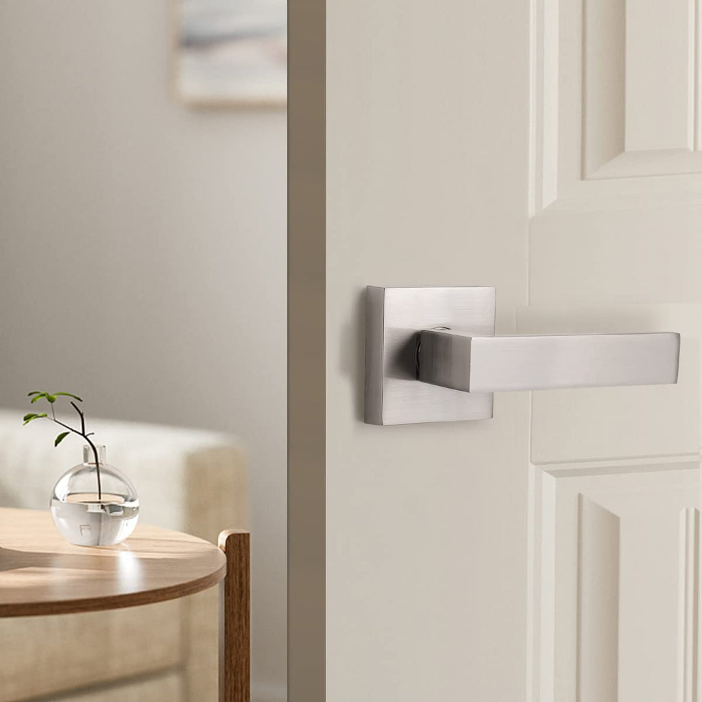 1 Pack Dummy Door Handles in Brushed Nickel, Non-Turning Interior Door Levers, Heavy Duty Single Side Pull Handles