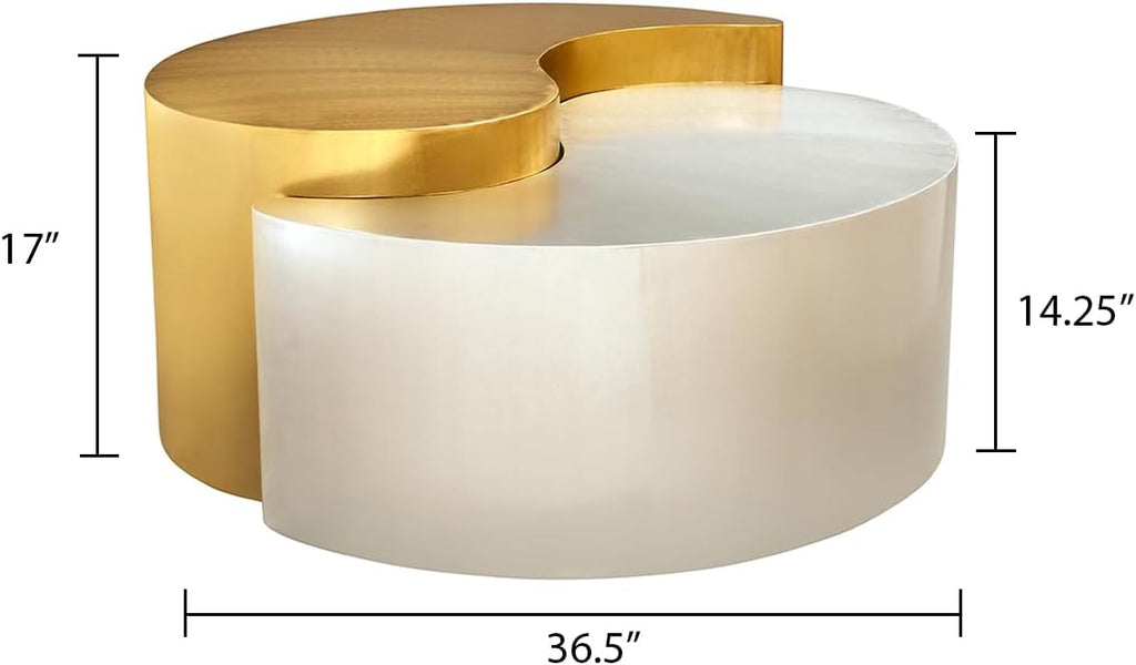 Modern Contemporary Luxury Ying-Yang, Entryway, Home & Office, Gold & Silver Dual Tone Coffee Table (Coffee Table