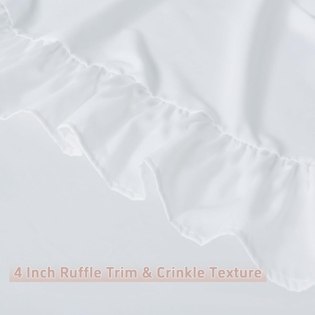 Twin Sheets 4 Pieces - White Sheets with 4-Inch Ruffles Bed Skirt | Soft Washed Microfiber Twin Sheets Set for Girls