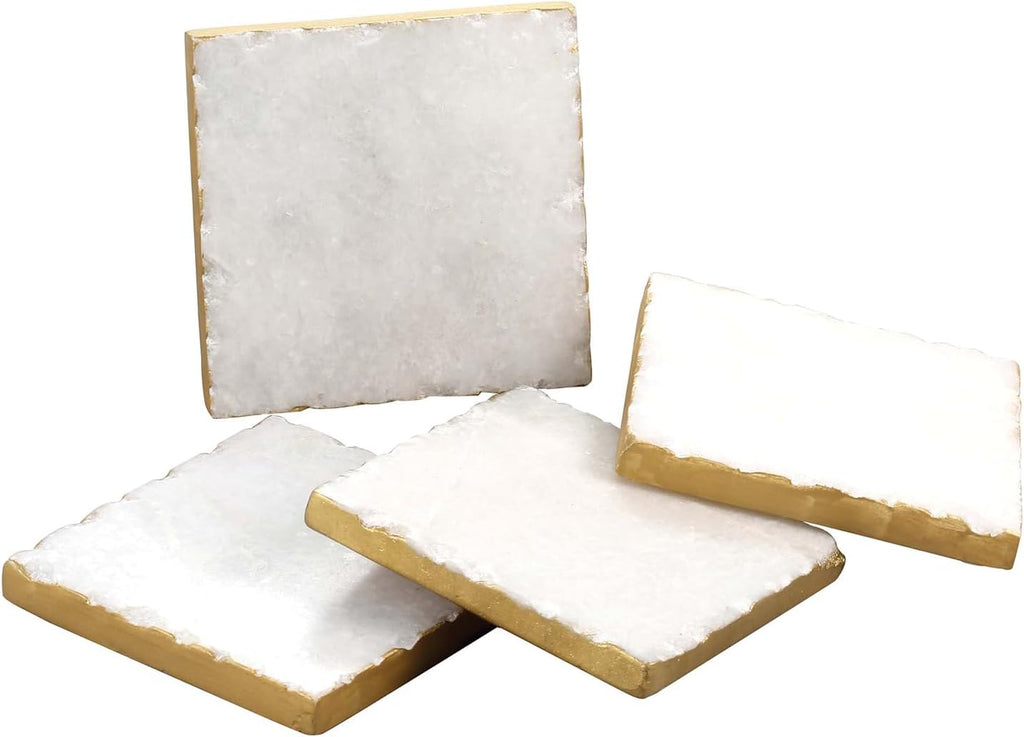 Square White Marble/Gold Edged Coasters (), Multicolor - Set of 4