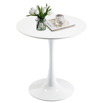 27.5" Small Round Dining Table, Modern Tulip Style Table for 1-2 People, Space-Saving Table, or Cafe, White Pedestal