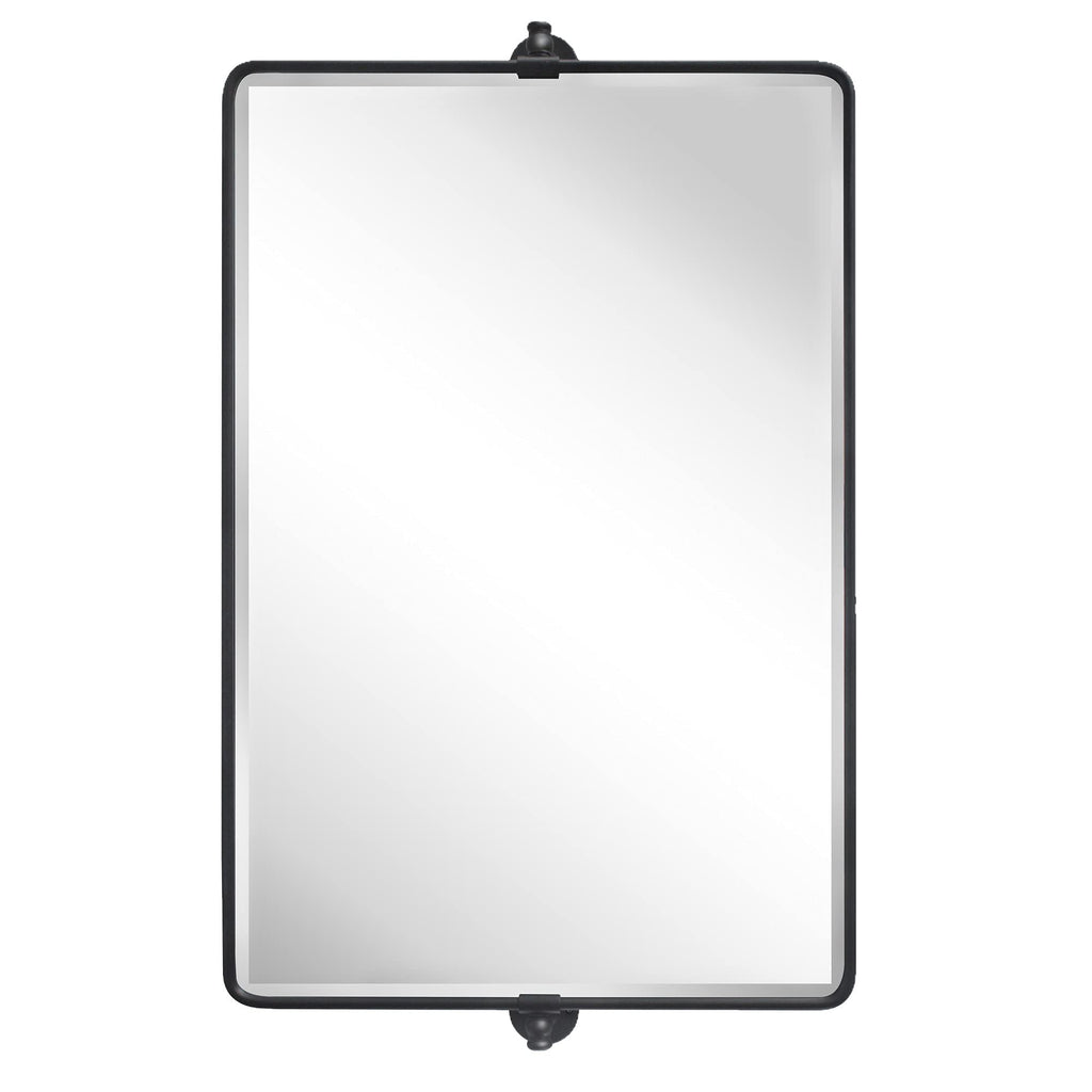 Horizontal Farmhouse Black Metal Framed Rounded Pivot Rectangle Bathroom Mirror Tilting Beveled Vanity Mirrors for