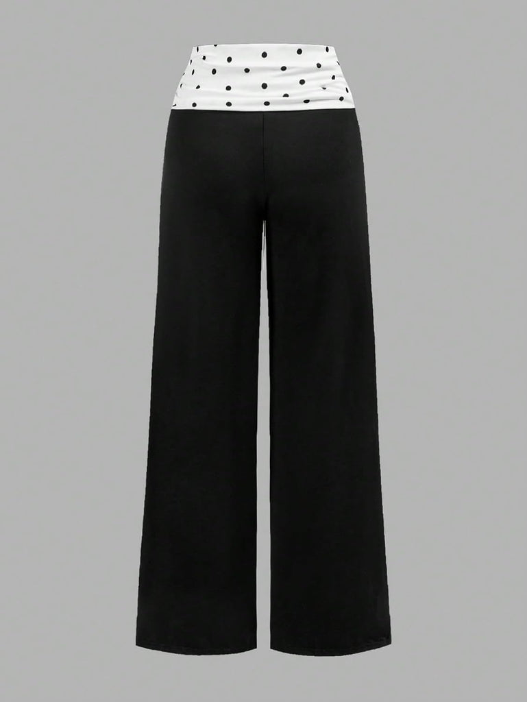 Girl's Polka Dots Fold Over Baggy Sweatpants Wide Leg Y2k Pants