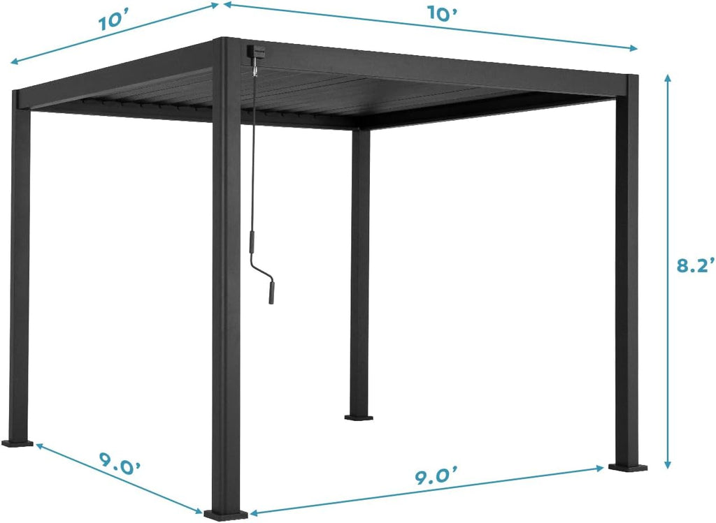 111S Round 10'x10' Metal Louvered Pergola with 10FT Shade Screen for Outdoor,Deck,Lawn,Garden,Backyard and