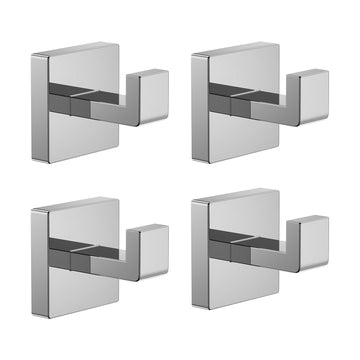 4 PCS Towel Hooks, Wall Mount Towel Holder, Black Matte Wall Robe Hook, Square Stainless Steel Door Hanger Towel Hook
