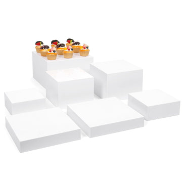 7 Pcs Acrylic Buffet Risers Set - Square Display Stands 6.8" to 12", Clear Cube Boxes for Cakes, Desserts, Jewelry &