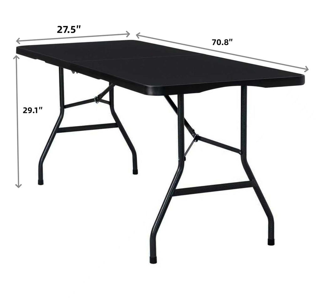 Folding Table 6ft, Foldable Table with Built in Handle & Steel Legs, Smooth HDPE Tabletop, Heavy Duty Folding