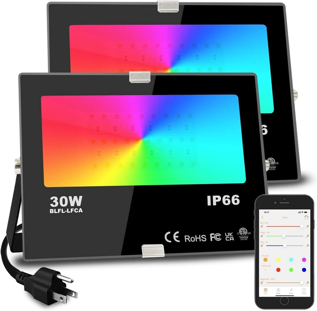 Led Flood Light 30W, 300W Equivalent 3000 LM Outdoor Color Changing Lights | 2700K & 16 Million Colors&Timing& Music