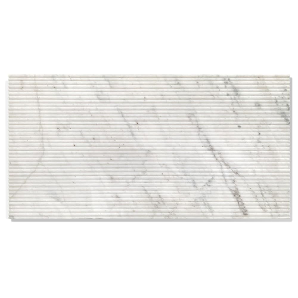 3D Fluted White Marble Wall Tiles, 12 x 24 Inch, 4 Pieces, OL Finish
