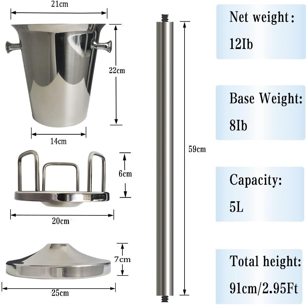 Ice Bucket with Stand 201 Stainless Steel Standing Ice Bucket Ice Cube Container, Wine Bucket on Stand Silver