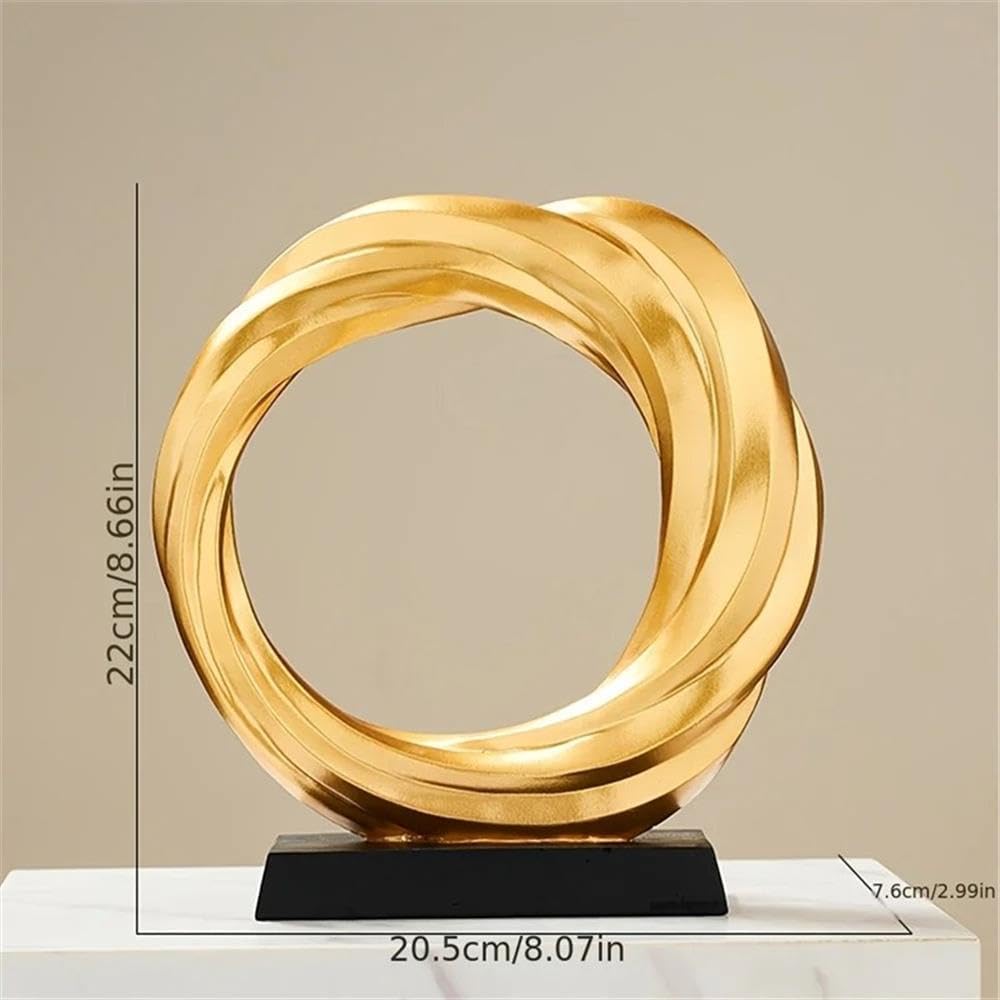 Modern Gold Resin Circle Sculpture, Abstract Design with Crystal Ball, 8.66 in Decorative Home Accent , or Entryway